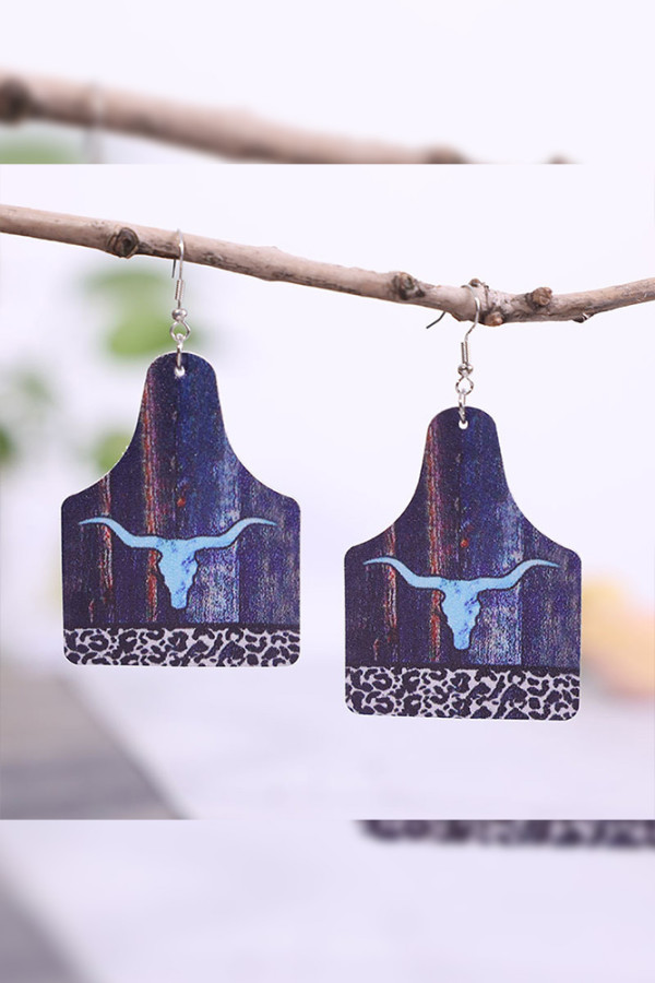 Bull Splicing Leopard Printed PU Earrings MOq 5pcs