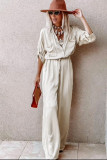 Apricot Lace-up High Waist Long Sleeve Wide Leg Jumpsuit