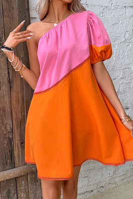 One Shoulder Colorblock Splicing MIni Dress