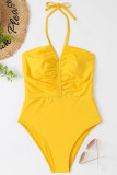 Ruched Halter One Piece Swimsuit
