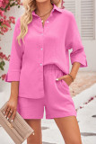 Button Up 3/4 Sleeves Shirt and Shorts 2PCS Set