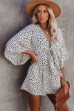 White Tie Front Deep V Neck Bat Sleeve Romper