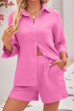 Button Up 3/4 Sleeves Shirt and Shorts 2PCS Set