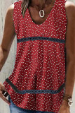 Printed V Neck Lace Splicing Tank Top