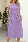 Sleeveless Plain Tie Waist Tank Dress