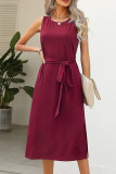 Sleeveless Plain Tie Waist Tank Dress