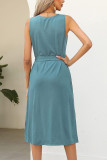 Sleeveless Plain Tie Waist Tank Dress