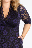 Blue Plus Size Half Sleeve Lined Lace Midi Dress