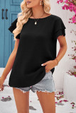 Crew Neck Double Ruffle Sleeves Plain Top