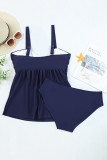 Blue Adjustable Straps Ruched 2pcs Tankini Swimsuit