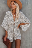 White Tie Front Deep V Neck Bat Sleeve Romper