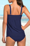 Blue Adjustable Straps Ruched 2pcs Tankini Swimsuit