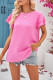 Crew Neck Double Ruffle Sleeves Plain Top