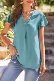 V Neck Ruffle Sleeves Satin Blouse