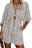 White Tie Front Deep V Neck Bat Sleeve Romper