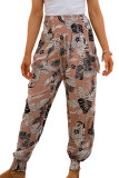 Multicolor Boho Smocked Waist Floral Print Jogger Casual Pants