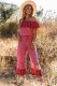 Red Pattern Print Spaghetti Strap Ruffled Wide Leg Jumpsuit