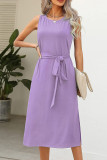 Sleeveless Plain Tie Waist Tank Dress