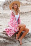 Pink Sweet Floral Print Frill Hem Puff Sleeve Cover Up