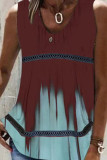 Printed V Neck Lace Splicing Tank Top