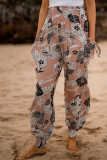 Multicolor Boho Smocked Waist Floral Print Jogger Casual Pants