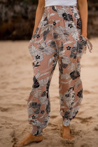 Multicolor Boho Smocked Waist Floral Print Jogger Casual Pants