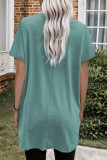 Light Green Side Pockets Short Sleeve Tunic Top