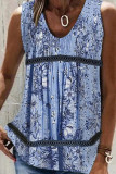 Printed V Neck Lace Splicing Tank Top