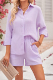 Button Up 3/4 Sleeves Shirt and Shorts 2PCS Set