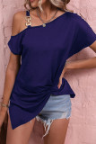 One Shoulder Buckle Strap Side Ruched Top
