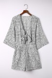 White Tie Front Deep V Neck Bat Sleeve Romper