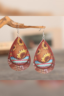 Sunflower Print Leather Earrings