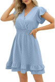 Swiss Dot V Neck Ruffle Dress