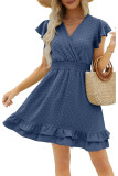 Swiss Dot V Neck Ruffle Dress