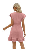 Swiss Dot V Neck Ruffle Dress