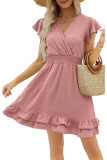 Swiss Dot V Neck Ruffle Dress
