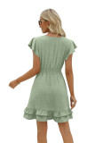 Swiss Dot V Neck Ruffle Dress