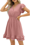 Swiss Dot V Neck Ruffle Dress