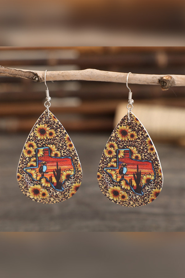 Leopard Sunflower Cactus Leather Earrings