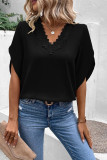 Crochet Flare Sleeve V Neck Blouse