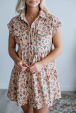 Pink Short Sleeve Flap Pockets Shirt Floral Dress
