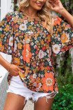 Flower Print Flare Sleeves Blouse
