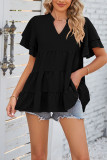 Plain V Neck Tiered Sleeves Tiered Top