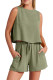 Plain Sleeveless Back Buttoned Tank Top With Elastic Waist Shorts Lounge Set