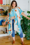 Sky Blue Plus Size Abstract Print Sweeping Kimono