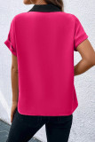 Contrast Fold Sleeves V Neck Blouse