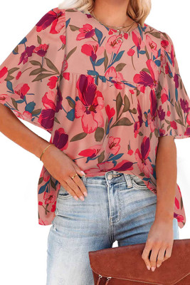 Flower Print Flare Sleeves Blouse