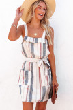 Stripe Frill Trim Patch Pocket Belted Mini Dress