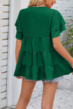 Plain V Neck Tiered Sleeves Tiered Top