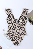 Leopard Print Ruffle Sleeve One-piece Swimwear